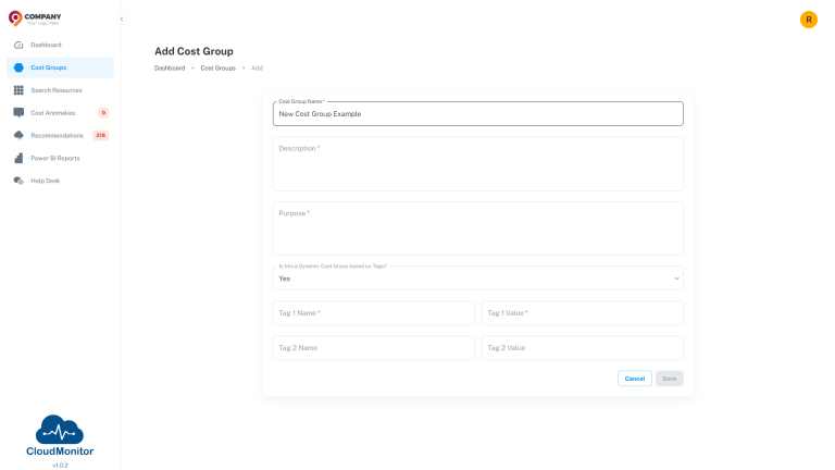Chargeback and Finance Integration AdminApp Add Cost Group